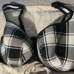 Cacique Monochrome Plaid Bra with Red Bow 42DD